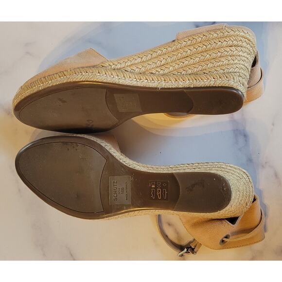 Schutz Womens Wedge Espadrille Heel Platform Sandals Ankle Strap Pink Beige 10 B - Picture 8 of 11